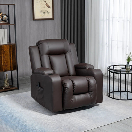 Aosom Chair Massage Recliner Chair for Living Room with 8 Vibration Points, PU Leather Reclining Chair with Cup Holders, Swivel Base, Rocking Function - Available in 2 Colours