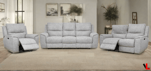 Levoluxe Sofa Set Sentinel 3 Piece Power Reclining Sofa, Loveseat and Chair Set with Power Headrest in Tweed Ash Fabric