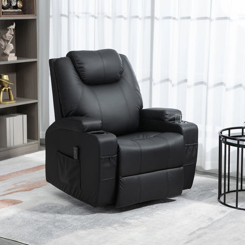 Pending - Aosom Homcom Faux Leather Recliner Chair with Massage, Vibration, Muti-Function Padded Sofa Chair with Remote Control, 360 Degree Swivel Seat with Dual Cup Holders, Black