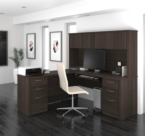 Pending - Modubox Desk Embassy 72W L-Shaped Desk with Hutch and 2 Pedestals in Dark Chocolate