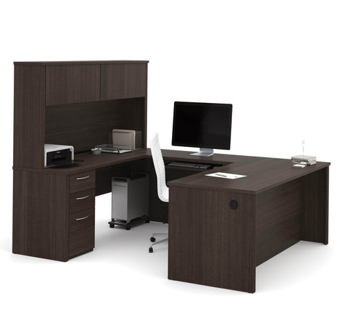 Pending - Modubox Desk Embassy 72W U-Shaped Executive Desk with Pedestal and Hutch in Dark Chocolate