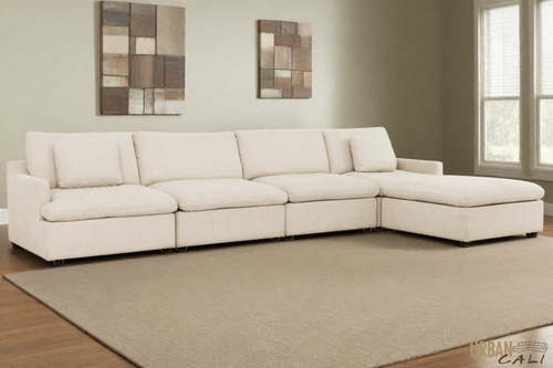 Urban Cali Sectional Long Beach Large Modular Sectional Sofa with Ottoman in Axel Beige