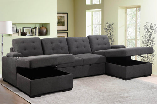 Urban Cali Sleeper Sectional Lancaster U-Shaped Sleeper Sectional Sofa Bed with Storage Chaises in Belfast Charcoal