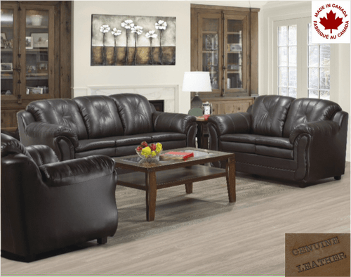 Aman Sofa Set 3 Piece Set / Dark Grey Vaughan Italian Leather Living Room Collection