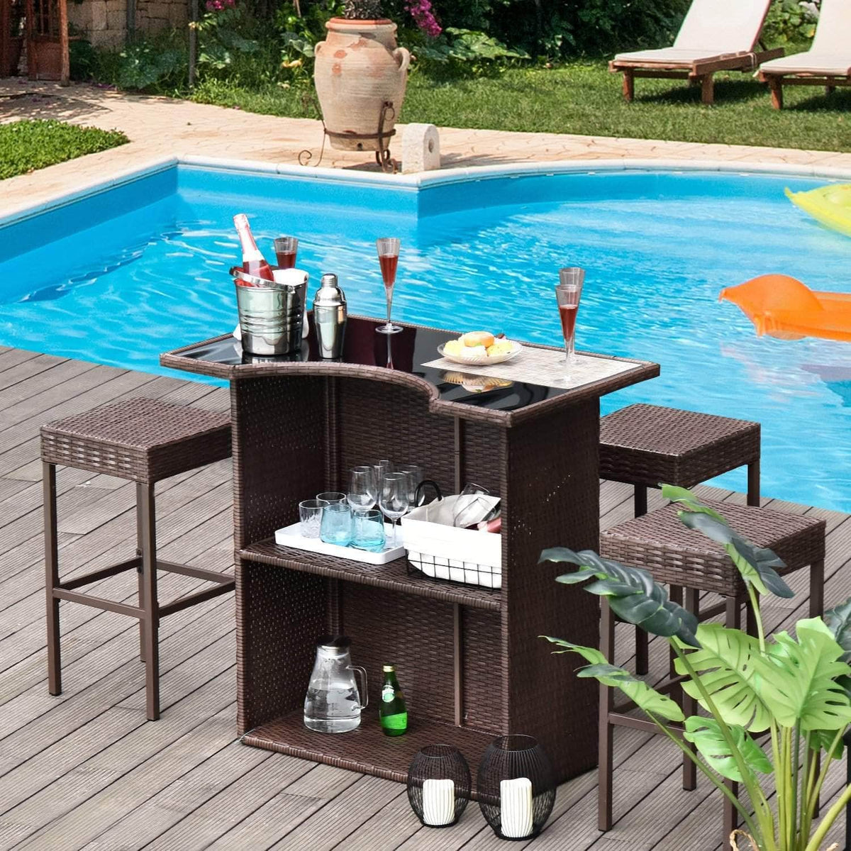 Outsunny 5 Piece Outdoor Patio Rattan Wicker Bar Table And Barstool Set   Aosom Bar Table 5 Piece Outdoor Patio Rattan Wicker Bar Table And Barstool Set In Dark Brown 28470297886782 1200x1200 