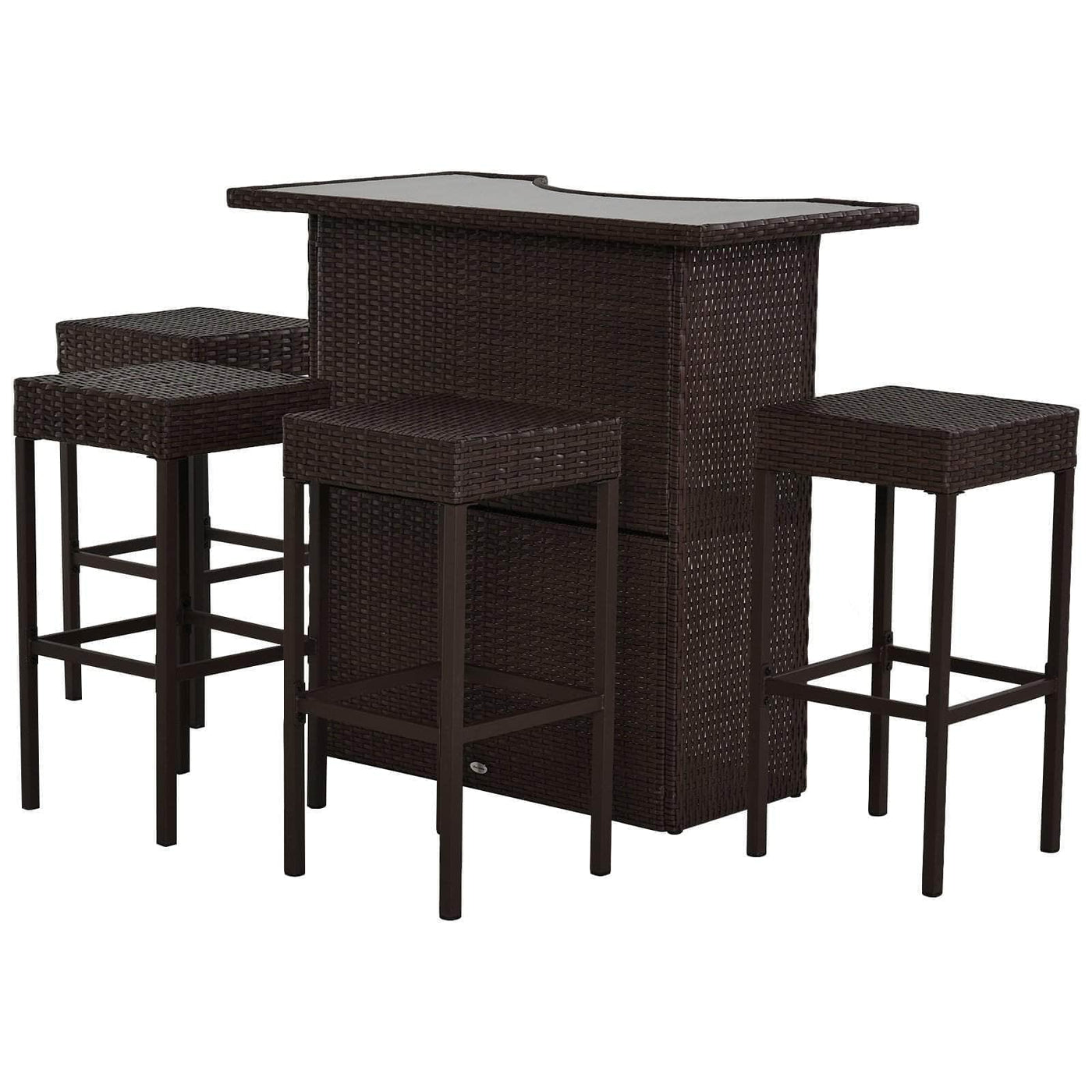 Outsunny 5 Piece Outdoor Patio Rattan Wicker Bar Table and Barstool Set