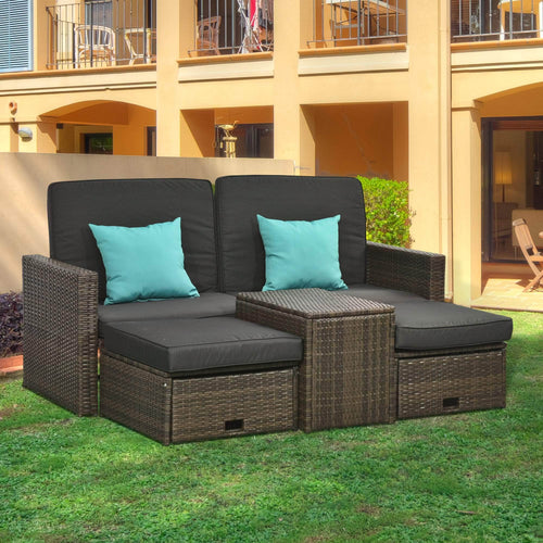 Aosom Conversation Set 5 Piece Outdoor Patio Rattan Wicker 2 Person Conversation Set with Storage in Deep Grey