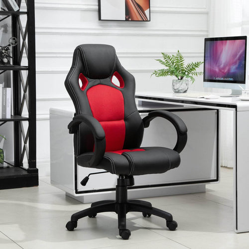 Aosom Gaming Chair Racecar Style Office Gaming Chair with High Back and Adjustable Swivel Seat in Faux Leather - Available in 3 Colours