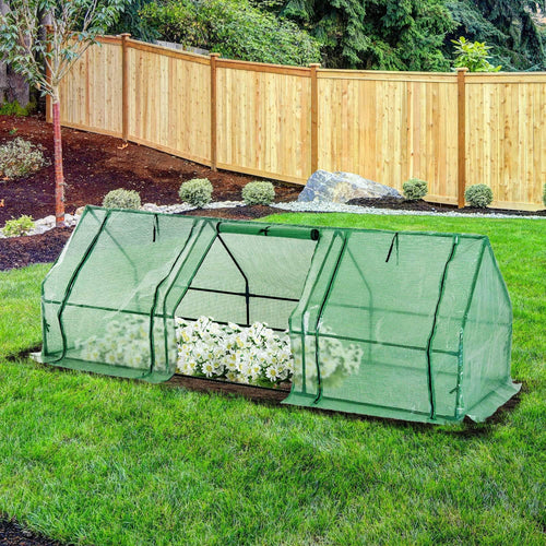 Aosom Greenhouse Long Tunnel 3 Door Metal and Plastic Portable Backyard Greenhouse in Green