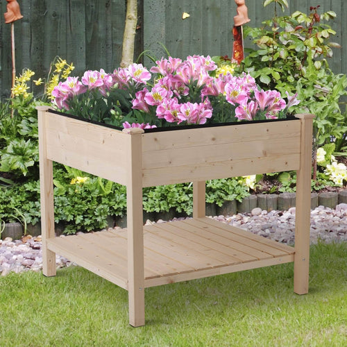 Aosom Planter Box Solid Fir Wooden Raised Garden Bed Planter Box with Storage Shelf in Unfinished Natural Wood