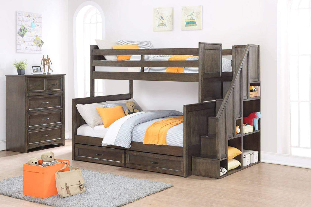 Caramia Miller Twin Over Full Bunk Bed With Bookshelf Stairs And