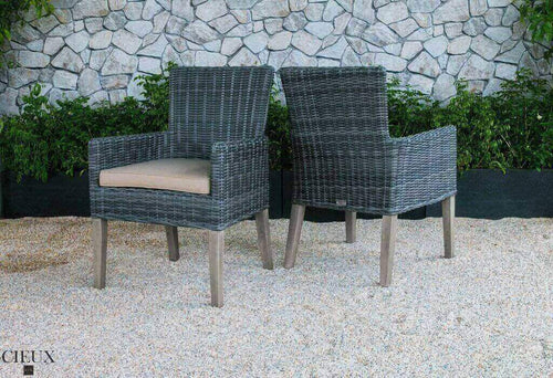 CIEUX Patio Dining Champagne Grey Wicker Chairs