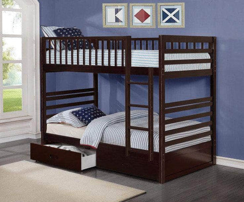 IFDC Bunk Bed Espresso Syska Solid Wood Twin over Twin Bunk Bed