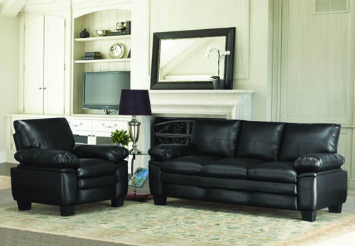 IFDC Sofa Set OLLIE Premium Black Leather Sofa Set