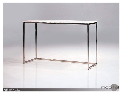 Mobital End Table Kube Sofa Table White Volakas Marble with Polished Stainless Steel