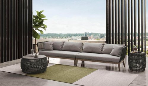 Modloft Sectional Sofa Netta Outdoor Eucalyptus Large Sectional Sofa XL in Feather Grey Fabric