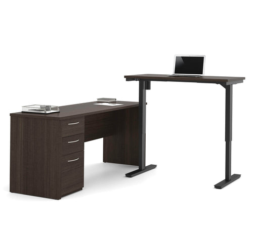 Modubox Desk Dark Chocolate Embassy 2-Piece Set Including a Standing Desk and a Pedestal Desk - Dark Chocolate