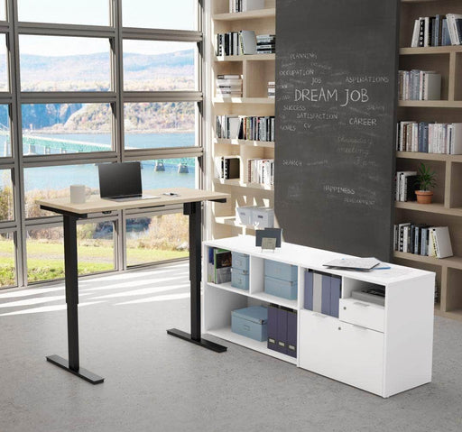 Viva 72W L-Shaped Standing Desk with Dual Monitor Arm and Storage