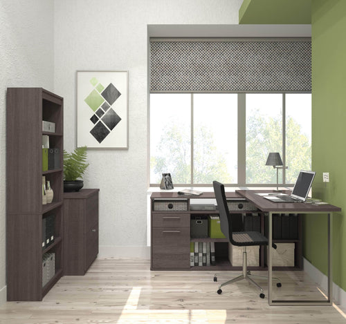 Modubox Desk Solay 3-Piece Set Including an L-Shaped Desk, a Lateral File Cabinet, and a Bookcase - Available in 3 Colours