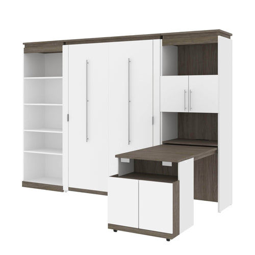 Modubox Murphy Wall Bed White & Walnut Grey Orion Full Murphy Wall Bed with Shelving and Fold-Out Desk (119W) - Available in 2 Colours