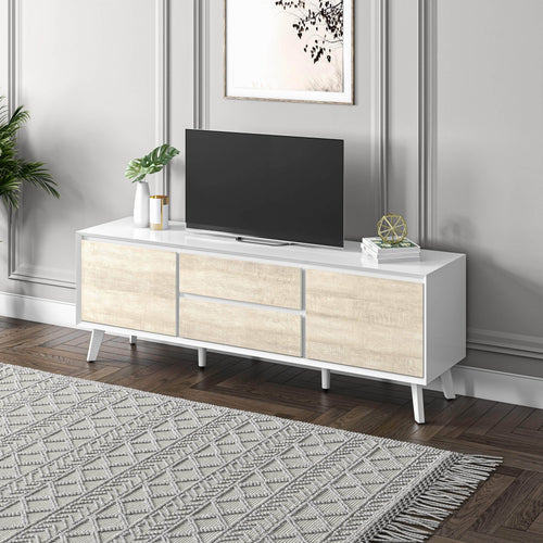 Modubox TV Stand Adara 63W TV Stand for 55 Inch TV in UV White and Mountain Ash Grey