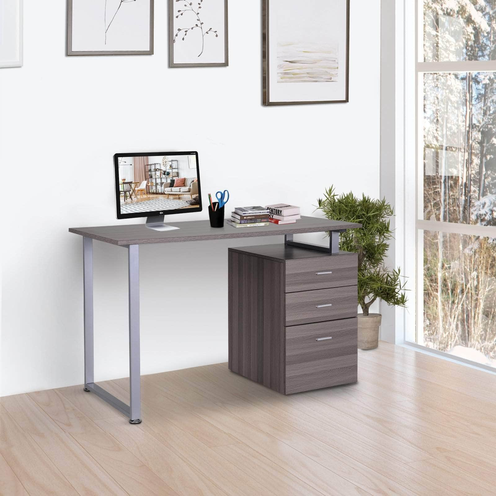 large desk with filing cabinet