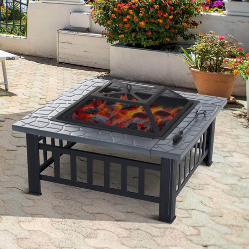 Pending - Aosom Fire Pit 32" Square Fire Fit Outdoor Steel Firepit Backyard Patio Garden Stove w/ Rain Cover - Black