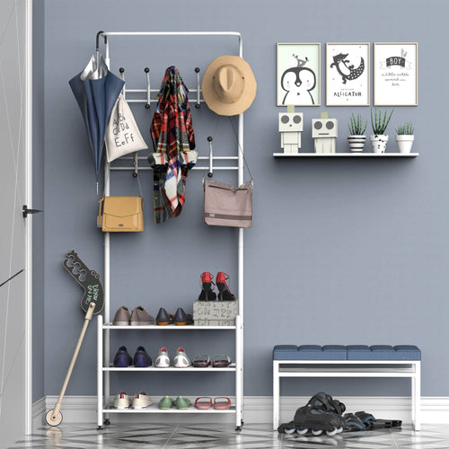 Pending - Aosom Hall Tree Heavy Duty 2-In-1 Metal Coat Shoe Rack Entryway Hall Tree 18 Hooks with 3 Tier Shelves  - Available in 2 Colours