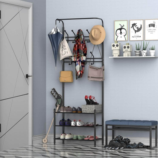 Entryway Heavy Duty Metal Coat and Shoe Rack Hall Tree - Available in 2  Colours