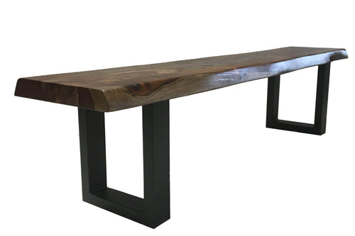 Live Edge Grey Sheesham Bench L 72" with Black U Legs