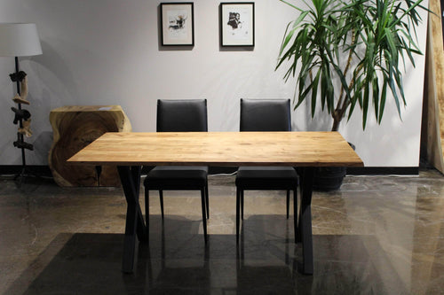  Corcoran Table Black X Legs Straight Edge Acacia Table L 67'' with Black X Legs