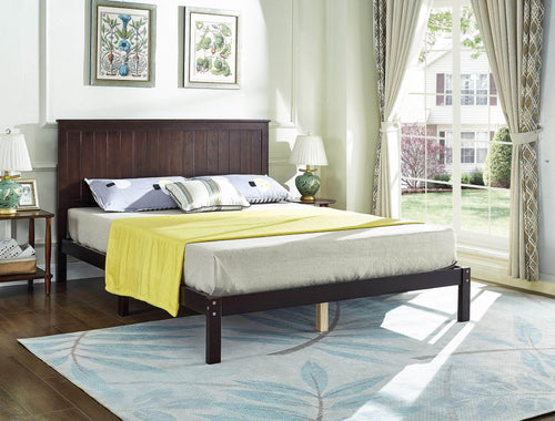 Pending - IFDC Espresso Wooden Platform Bed - Available in 2 Sizes