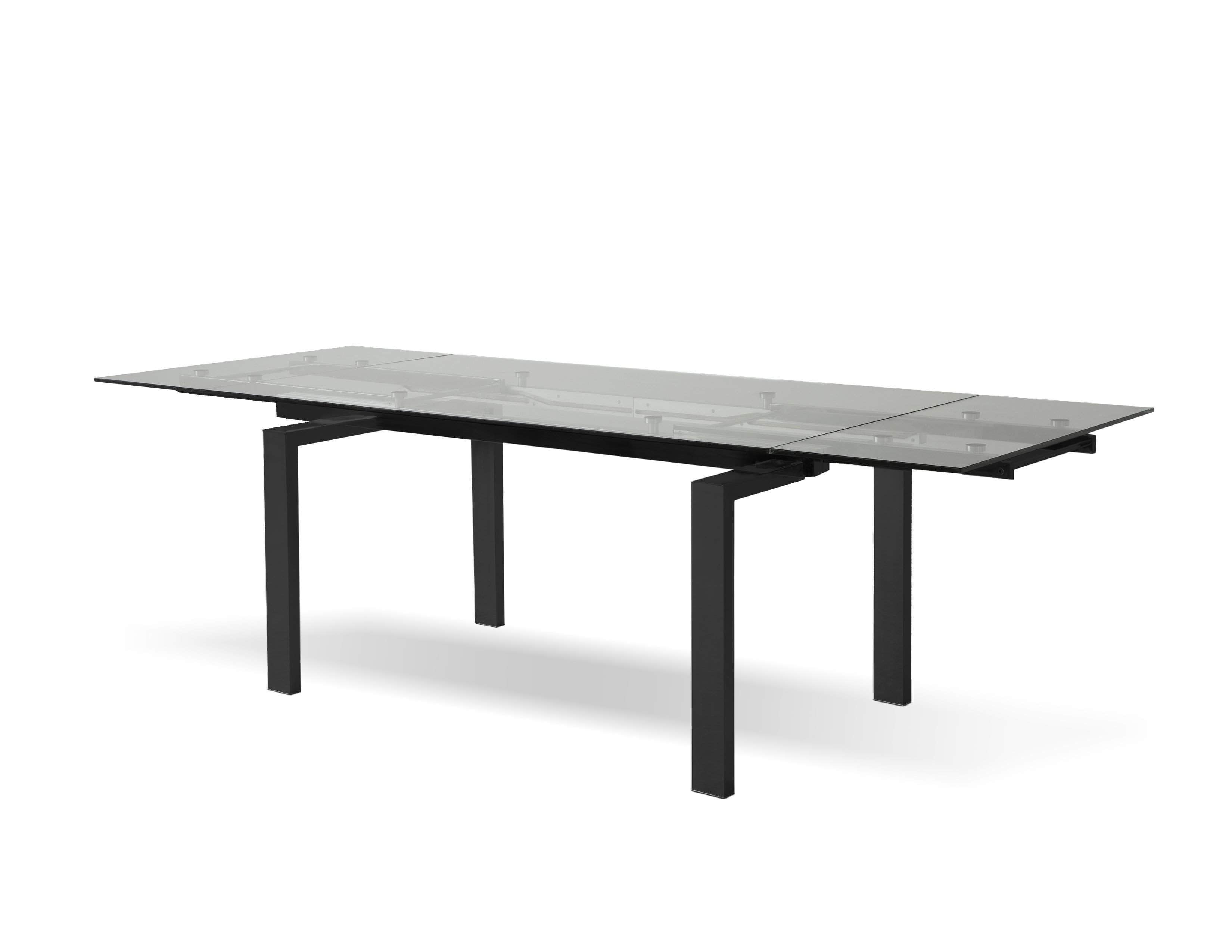 Cantro Extending Dining Table with Clear Glass and Black Powder Coated Base