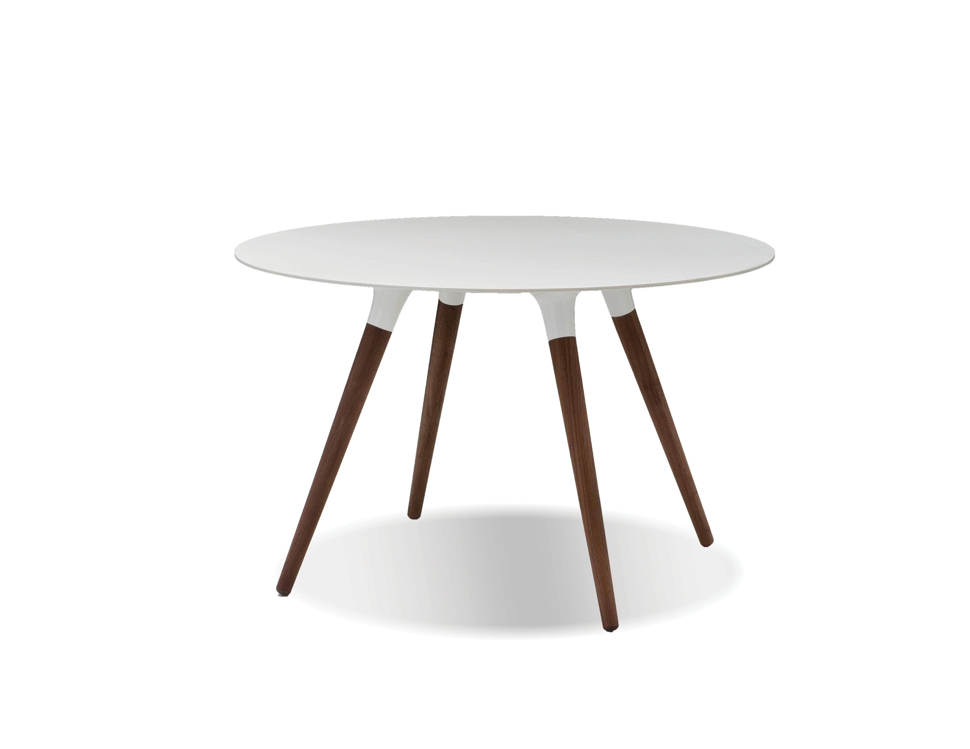 Iztuzu 47" Round 29" High Dining Table with White Solid Surface and Walnut Base