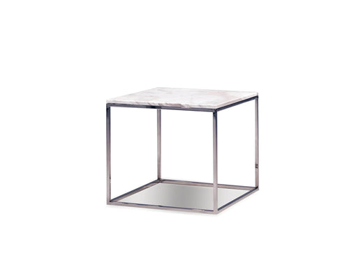 Mobital Kube Square End Table in White Volakas Marble with Polished Stainless Steel