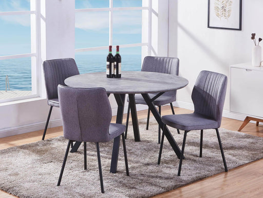 Pending - Primo International Marble Top Dining Table with 4 Grey Upholstered Chairs