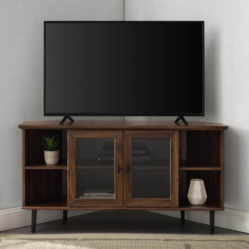 Pending - Walker Edison 48" Simple Glass Door Corner TV Console - Available in 2 Colours