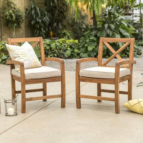 Pending - Walker Edison Chair Acacia Wood X Back Outdoor Patio Chairs with Cushions, Set of 2