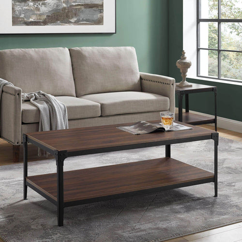 Pending - Walker Edison Coffee Table Angle Iron Rustic Wood Coffee Table in Dark Walnut