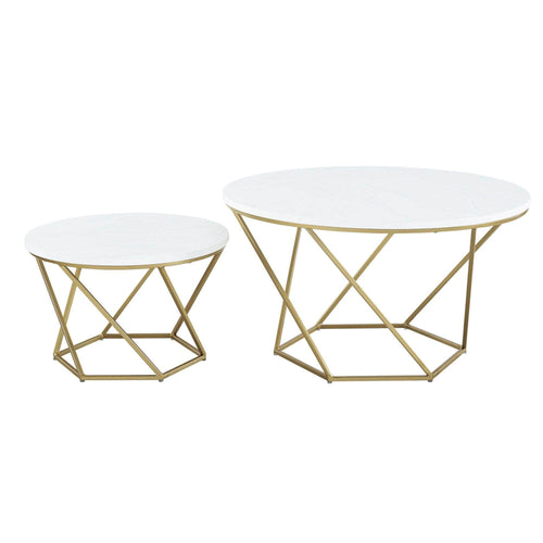 Pending - Walker Edison Coffee Table Geometric Modern Nesting Coffee Table Set in Faux White Marble/Gold