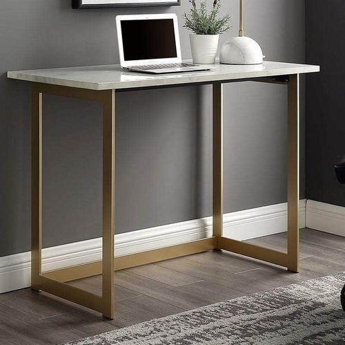 Walker Edison Desk 42” Modern Faux Marble Computer Desk - Faux White Marble/Gold