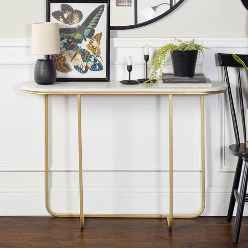 Pending - Walker Edison Entry Table 44" Modern Curved Entry Table - Faux White Marble/Gold