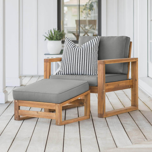 Pending - Walker Edison Ottoman Modern Patio Chair and Ottoman - Brown