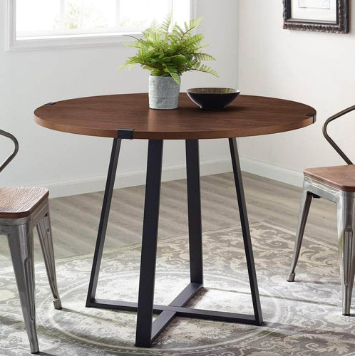 Walker Edison Round Table 40” Urban Industrial Metal Wrap Round Dining Table - Dark Walnut/Black