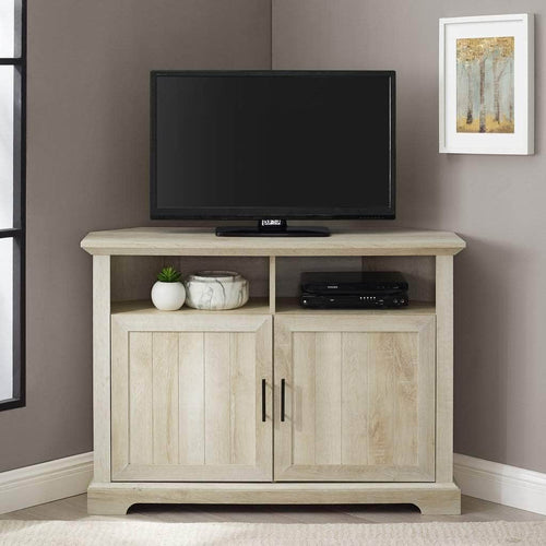 Pending - Walker Edison TV Stand 44" Grooved Door Corner TV Stand - White Oak