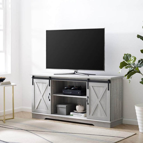 Pending - Walker Edison TV Stand 58" Sliding Barn Door Modern Farmhouse Wood TV Stand - Stone Grey