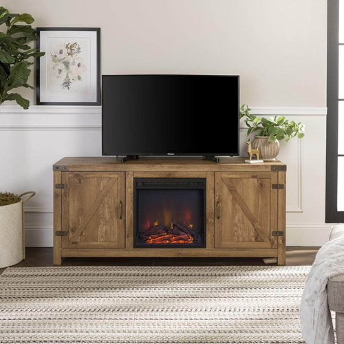 Pending - Walker Edison TV Stand Barnwood 58" Rustic Modern Farmhouse Fireplace TV Stand - Available in 4 Colours