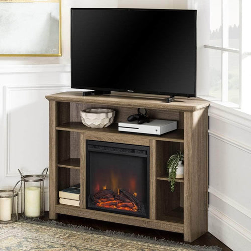 Pending - Walker Edison TV Stand Driftwood 44" Wood Corner Fireplace TV Stand - Available in 2 Colours