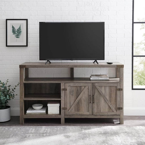 Pending - Walker Edison TV Stand Grey Wash 58" Modern Farmhouse Barn Door Highboy TV Stand - Available in 3 Colours