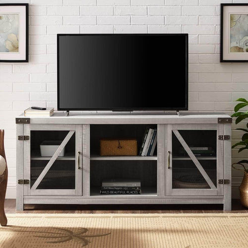 Pending - Walker Edison TV Stand Stone Grey 58" Glass Barn Door Farmhouse TV Stand Console - Available in 2 Colours